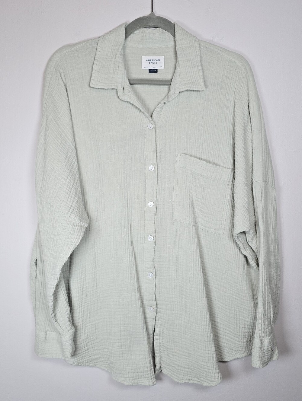 AEO American Eagle Outfitters Women's Cotton Gauzy Button Down Top Long Sleeve M